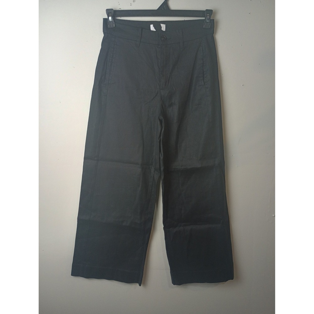Evereve Black Linen Blend Wide Leg Crop Pants Size 28 EVSP26WB95